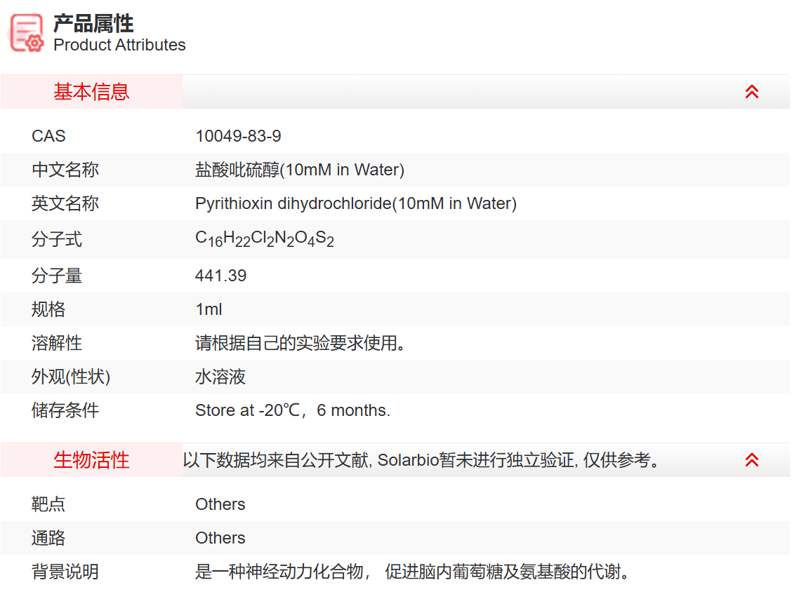 IP05908 盐酸吡硫醇(10mM in Water) 抑