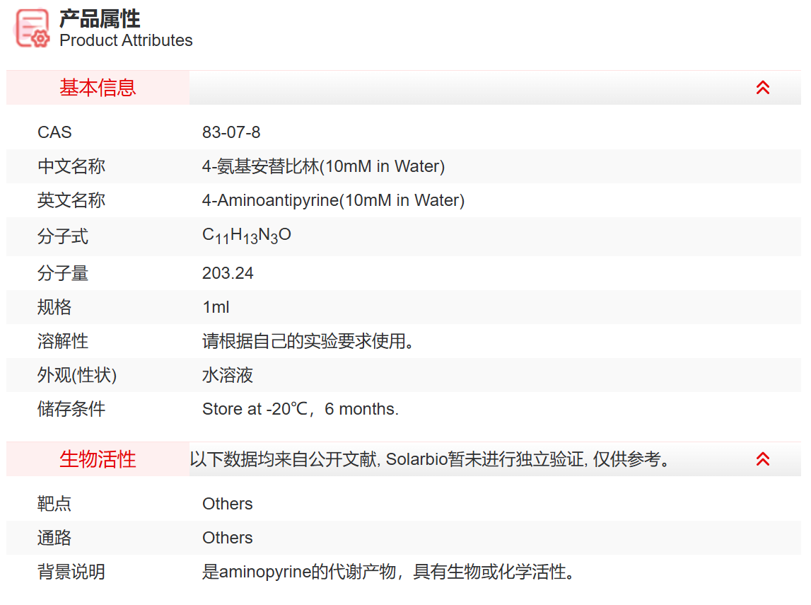 IA27108 4-氨基安替比林(10mM in Water
