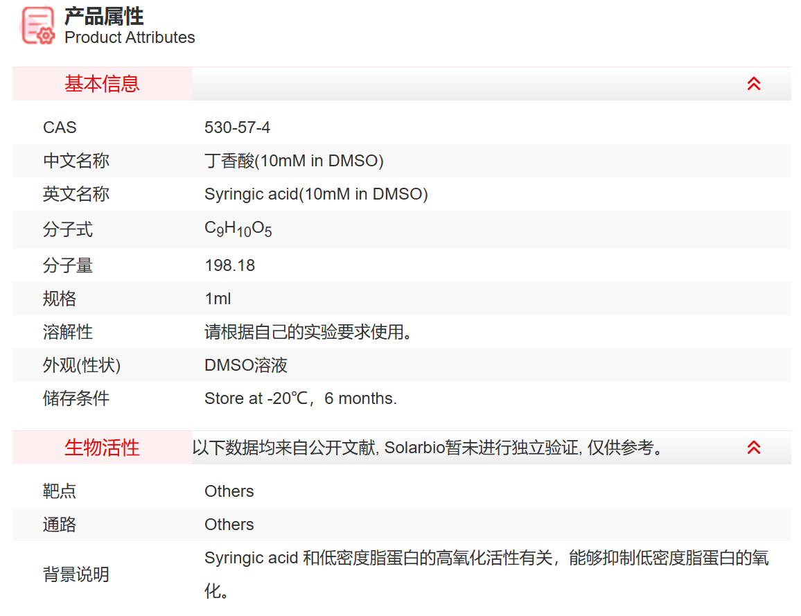IS08109 丁香酸(10mM in DMSO) 抑制剂/
