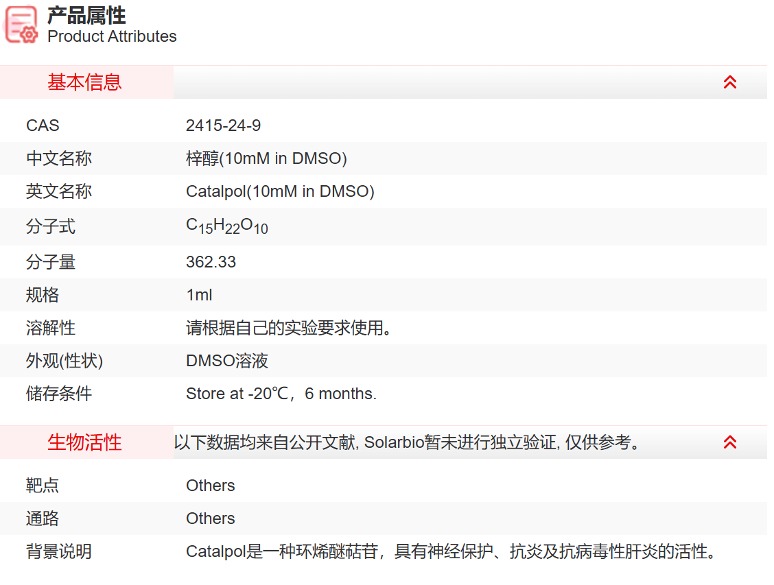 IC01409 梓醇(10mM in DMSO) 抑制剂/拮