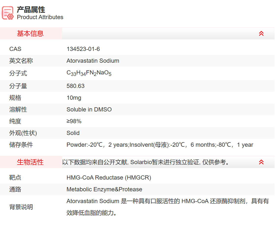 IAA10580 Atorvastatin Sodium 抑