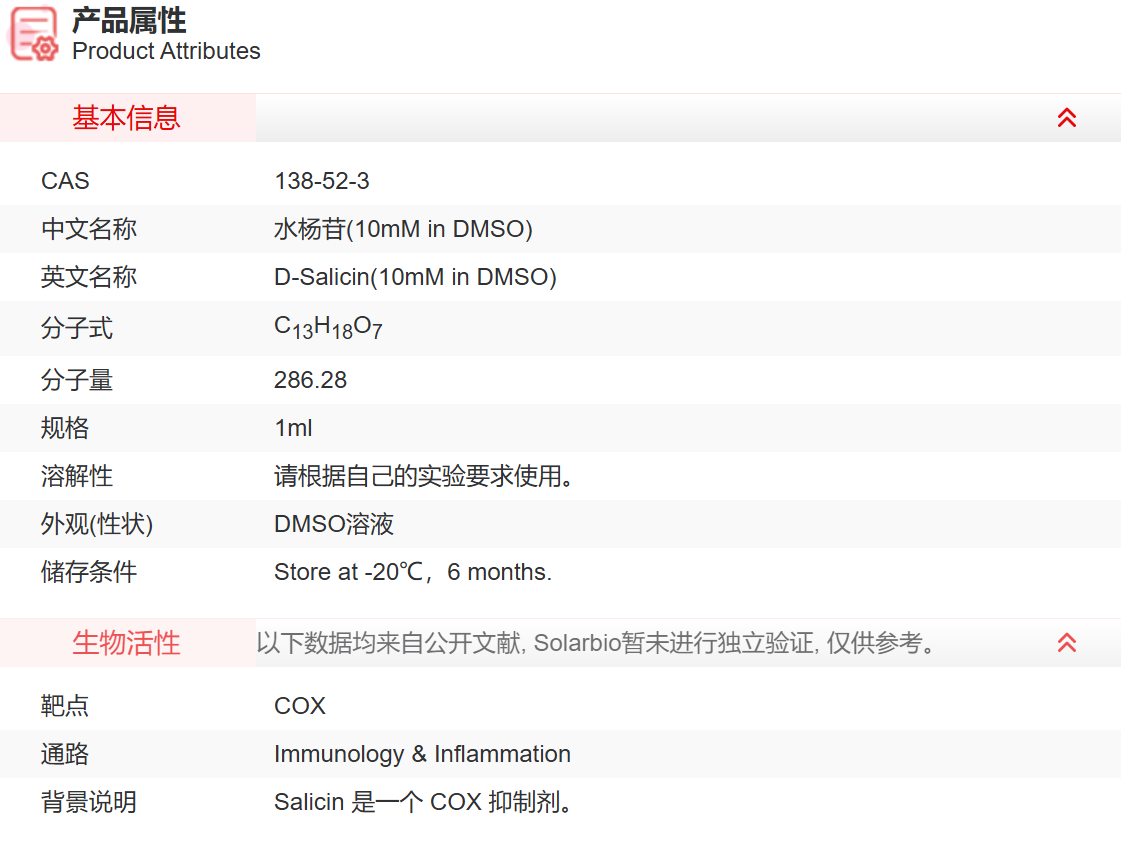 IS05309 水杨苷(10mM in DMSO) 免疫学/