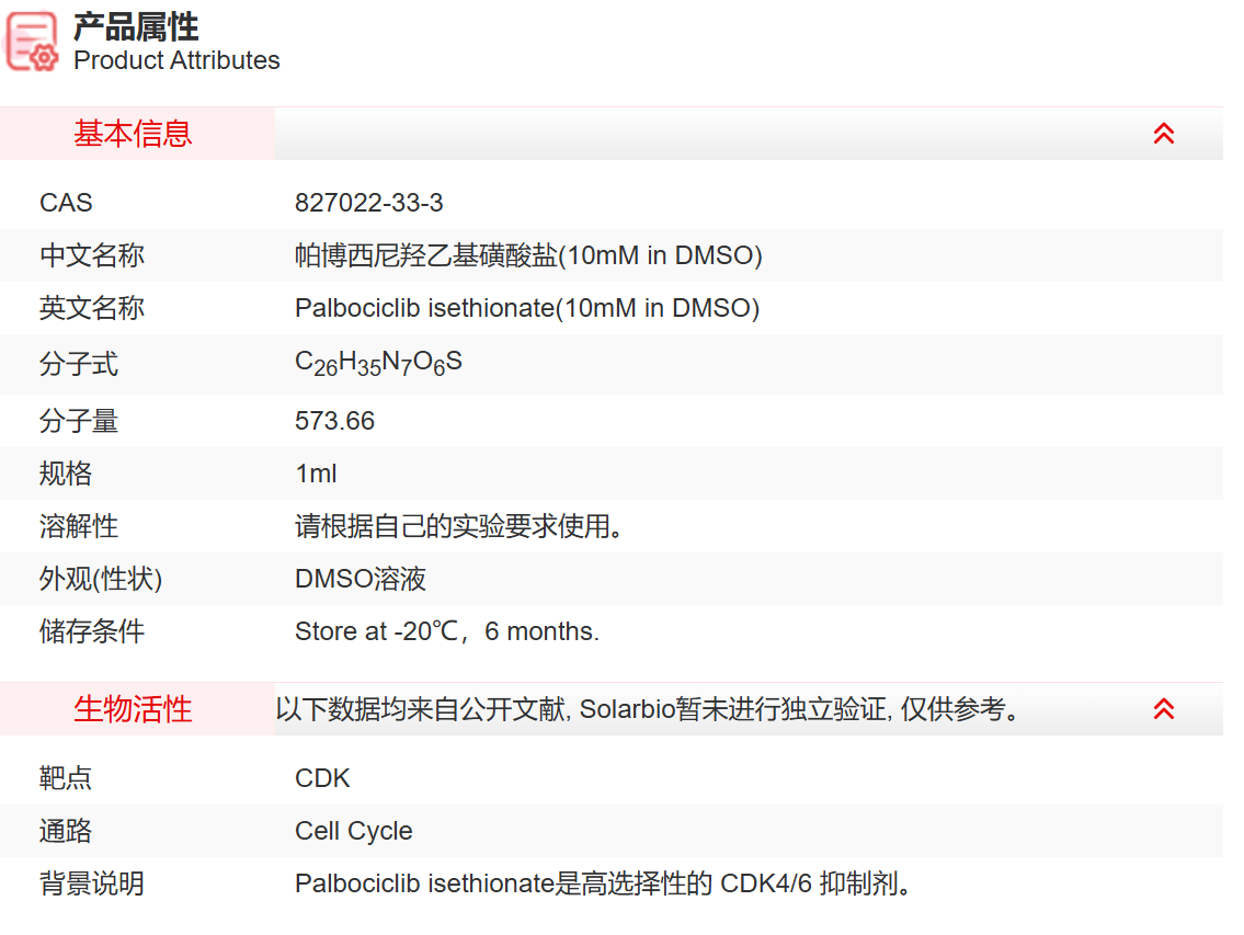 IP16409 帕博西尼羟乙基磺酸盐(10mM in DMS