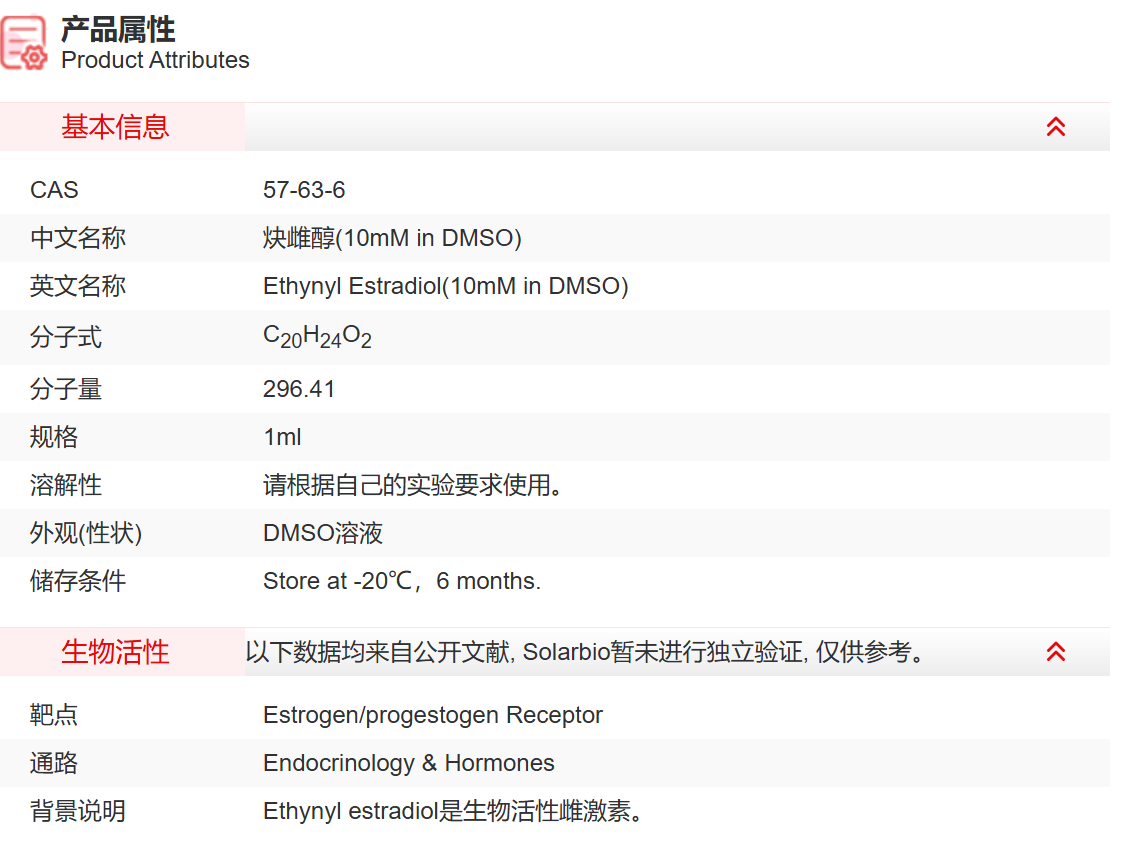 IE02609 炔雌醇(10mM in DMSO) 内分泌学