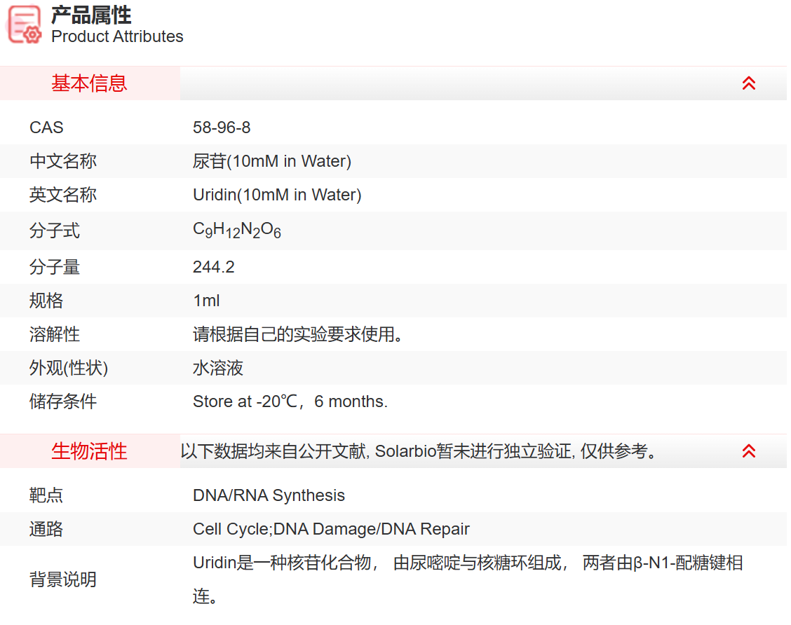 IU00108 尿苷(10mM in Water) 细胞周期