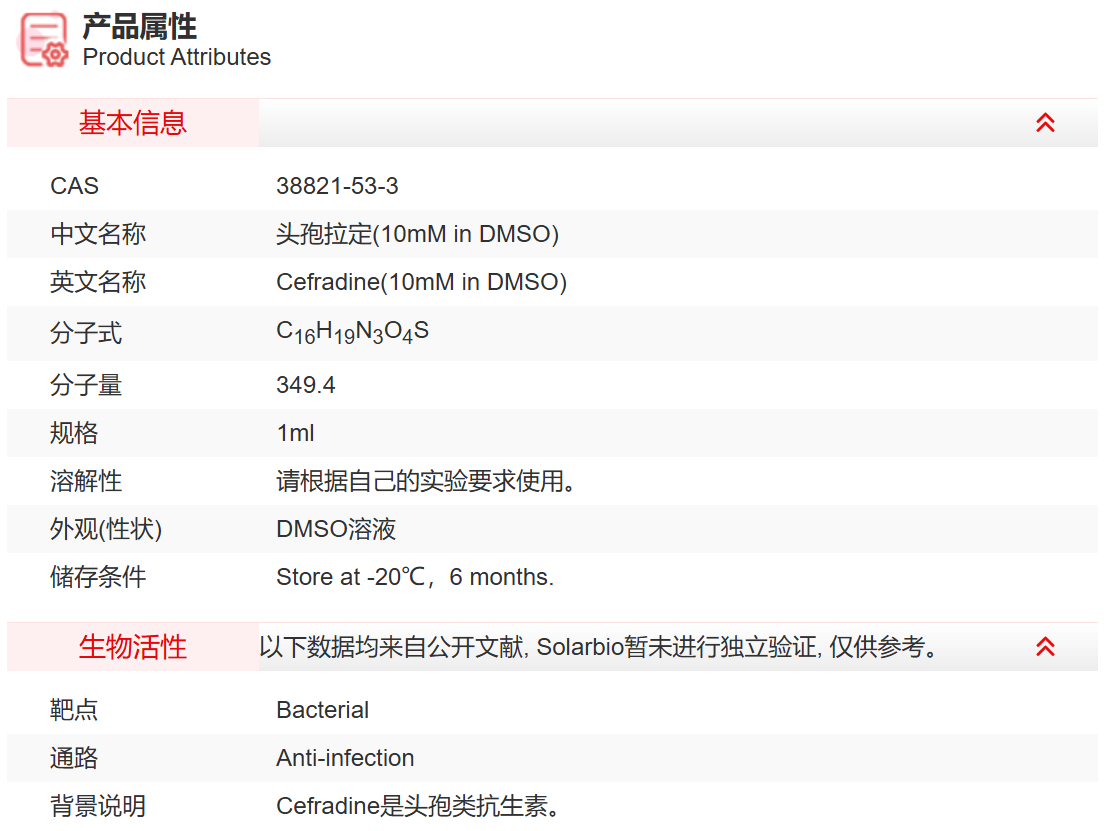 IC01909 头孢拉定(10mM in DMSO) 抗感染