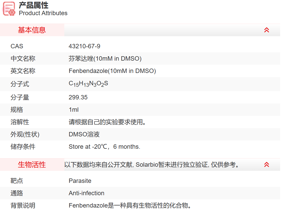 IF00309 芬苯达唑(10mM in DMSO) 抗感染