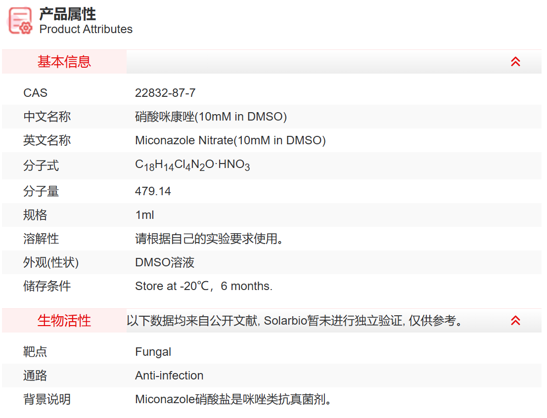 IM02409 硝酸咪康唑(10mM in DMSO) 抗感