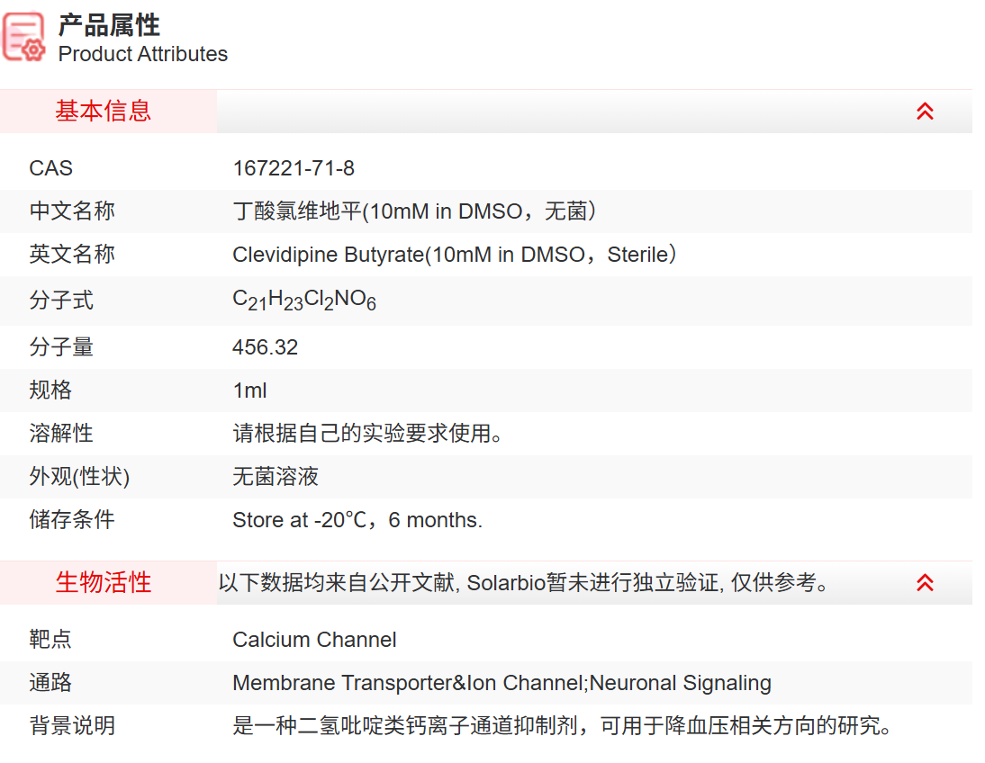IC28701 丁酸氯维地平(10mM in DMSO，无菌