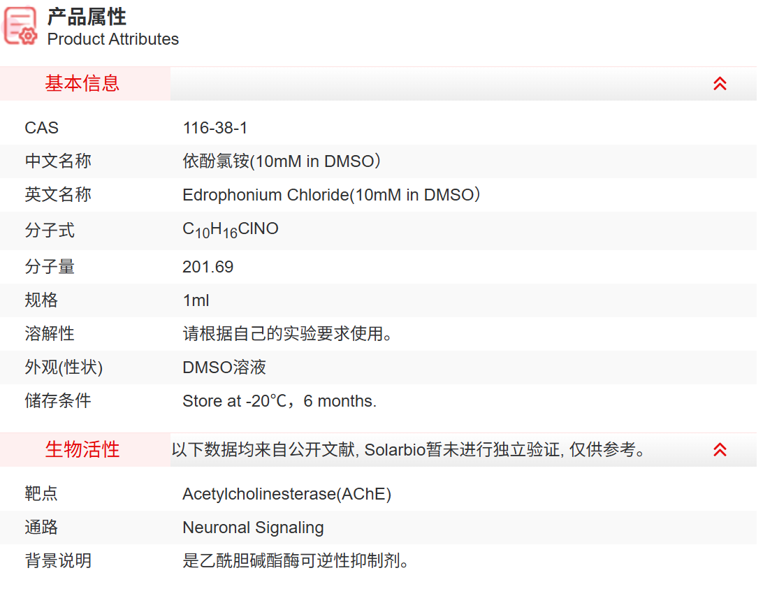 IE16609 依酚氯铵(10mM in DMSO） 神经信