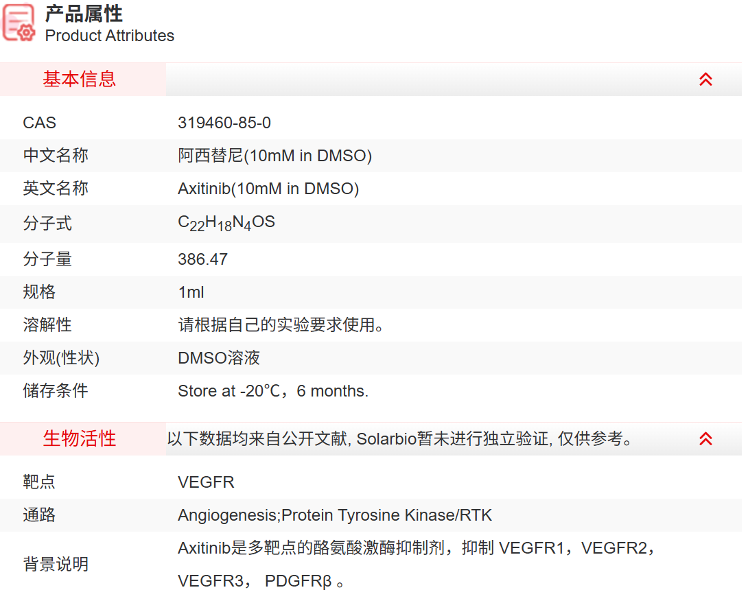 IA16809 阿西替尼(10mM in DMSO) 血管生