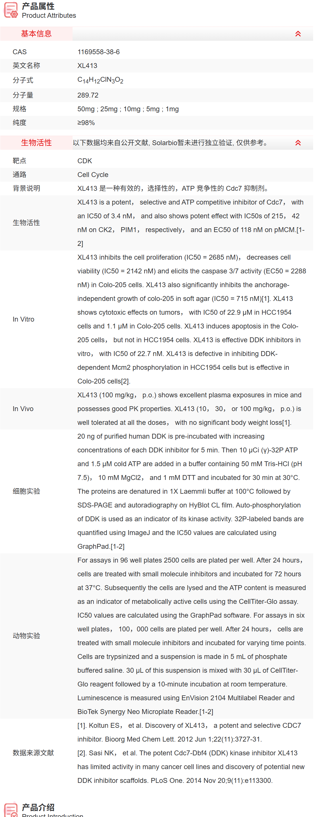 IX0570 XL413 抑制剂/拮抗剂/激动剂 索莱宝