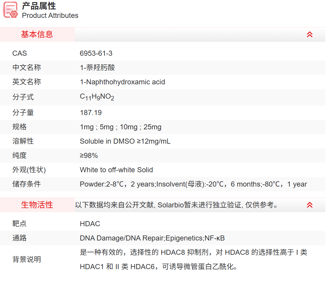 IN6530 1-萘羟肟酸 抑制剂/拮抗剂/激动剂 索莱宝
