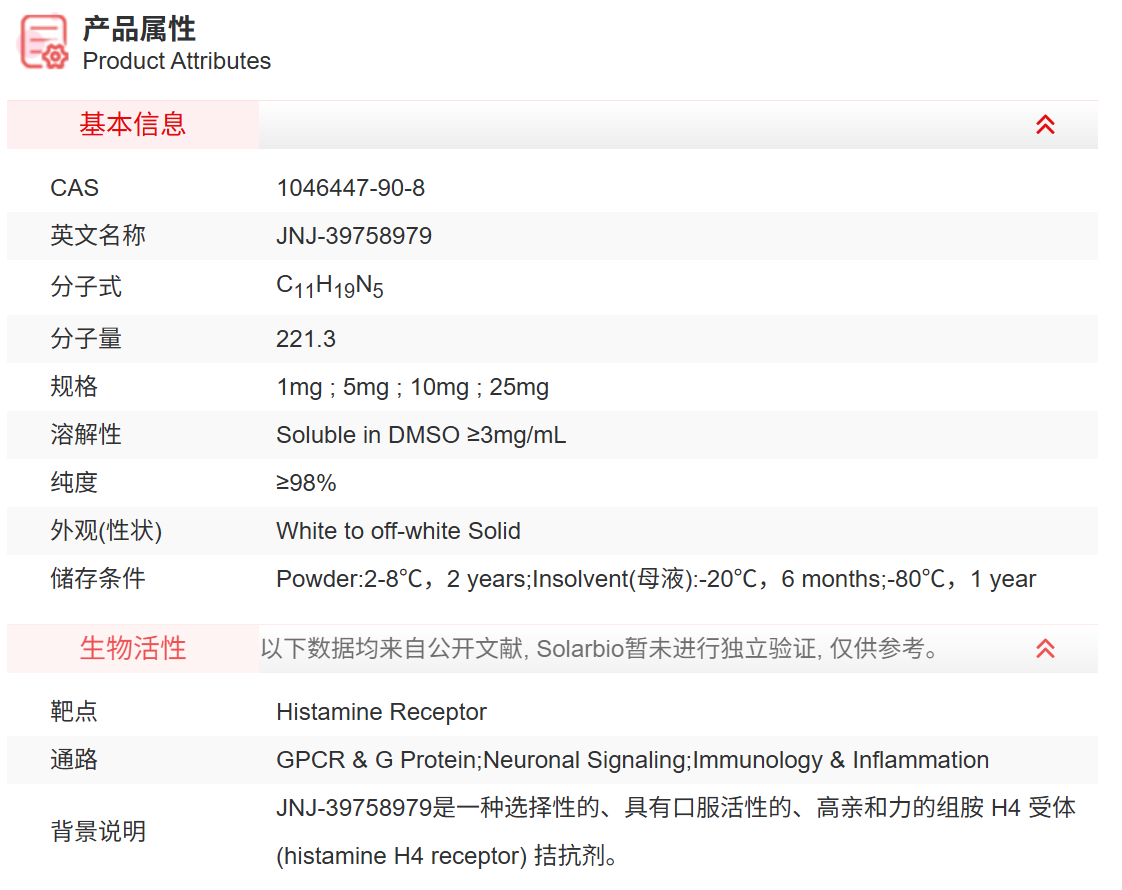 IJ1160 JNJ-39758979 抑制剂/拮抗剂/激动