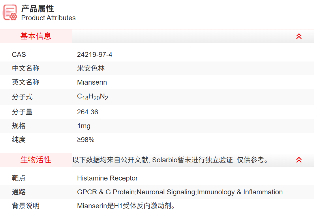 IMA10660 米安色林 抑制剂/拮抗剂/激动剂 索莱宝