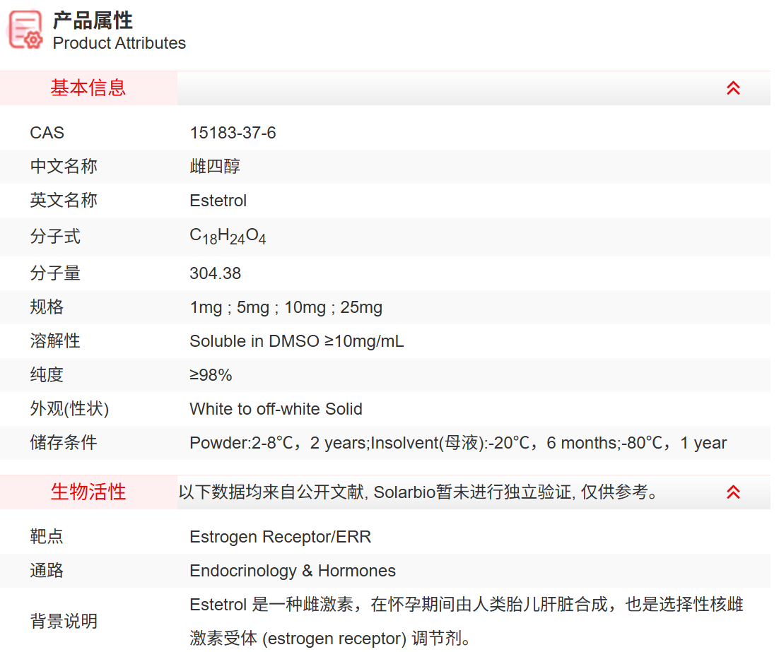 IE5250 雌四醇 抑制剂/拮抗剂/激动剂 索莱宝