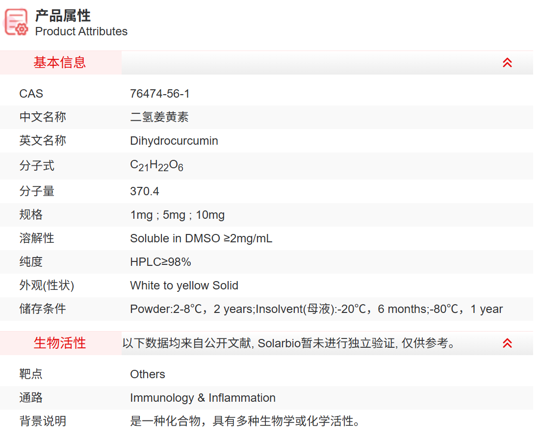 ID8640 二氢姜黄素 抑制剂/拮抗剂/激动剂 索莱宝