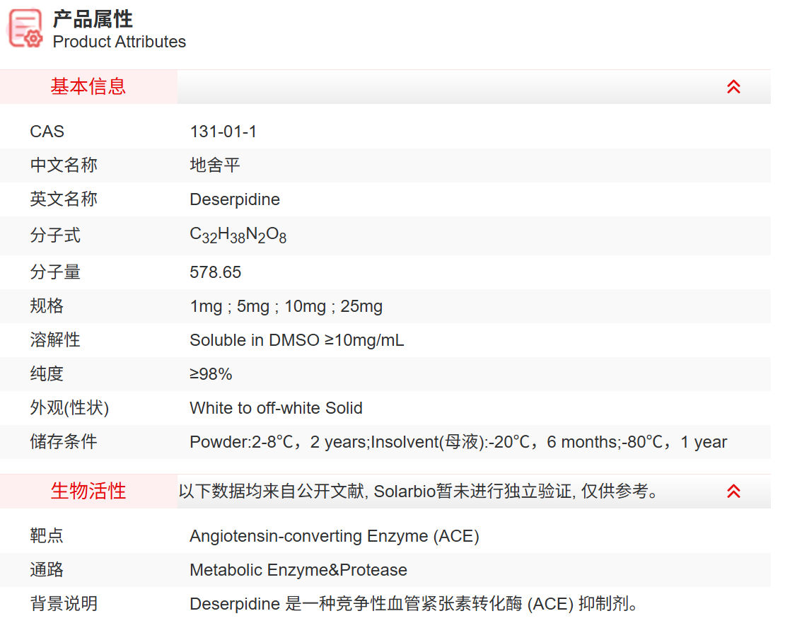 ID8610 地舍平 抑制剂/拮抗剂/激动剂 索莱宝