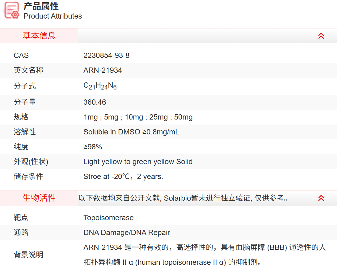 IAA13670 ARN-21934 抑制剂/拮抗剂/激动剂