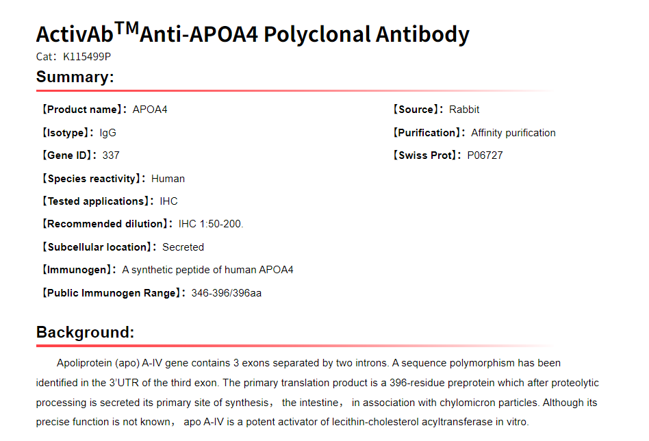 K115499P Anti-APOA4 Polyclonal