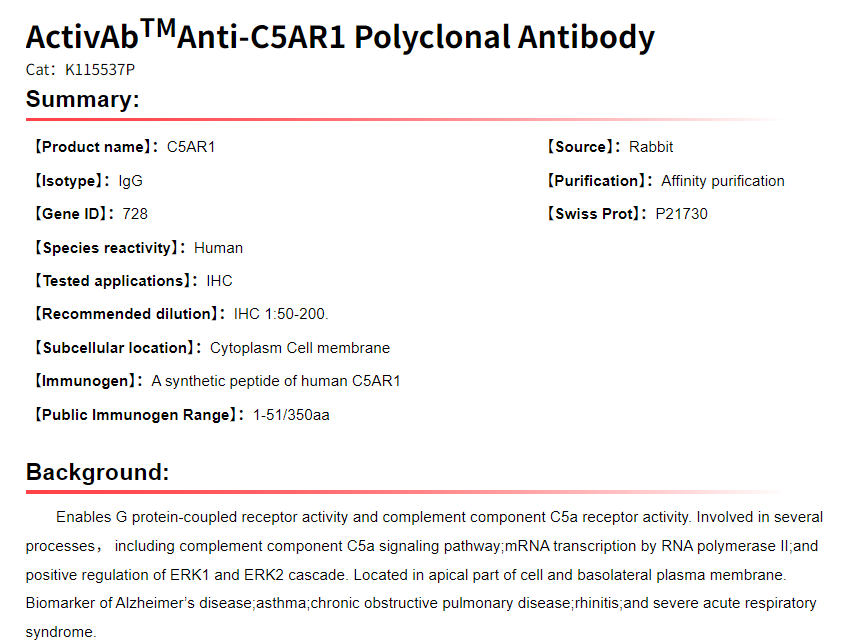 K115537P Anti-C5AR1 Polyclonal