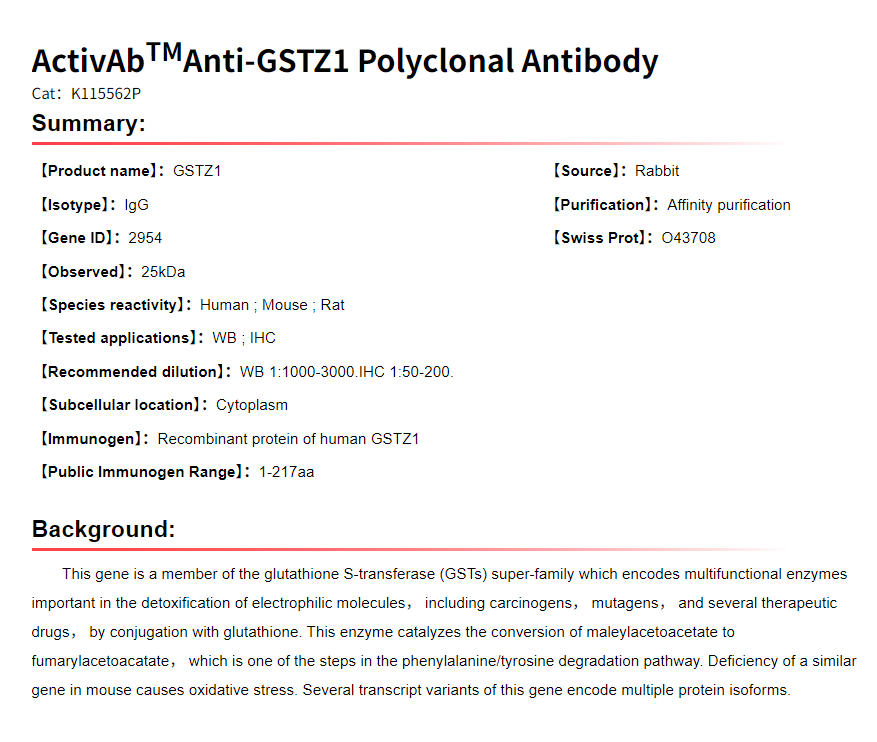 K115562P Anti-GSTZ1 Polyclonal