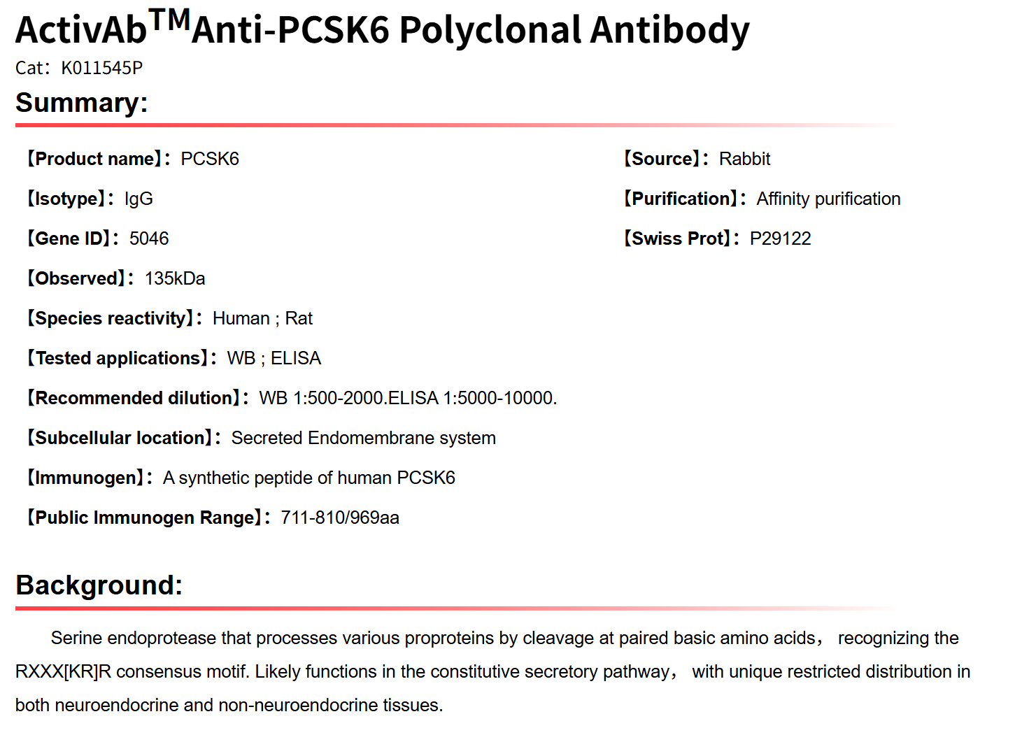 K011545P Anti-PCSK6 Polyclonal