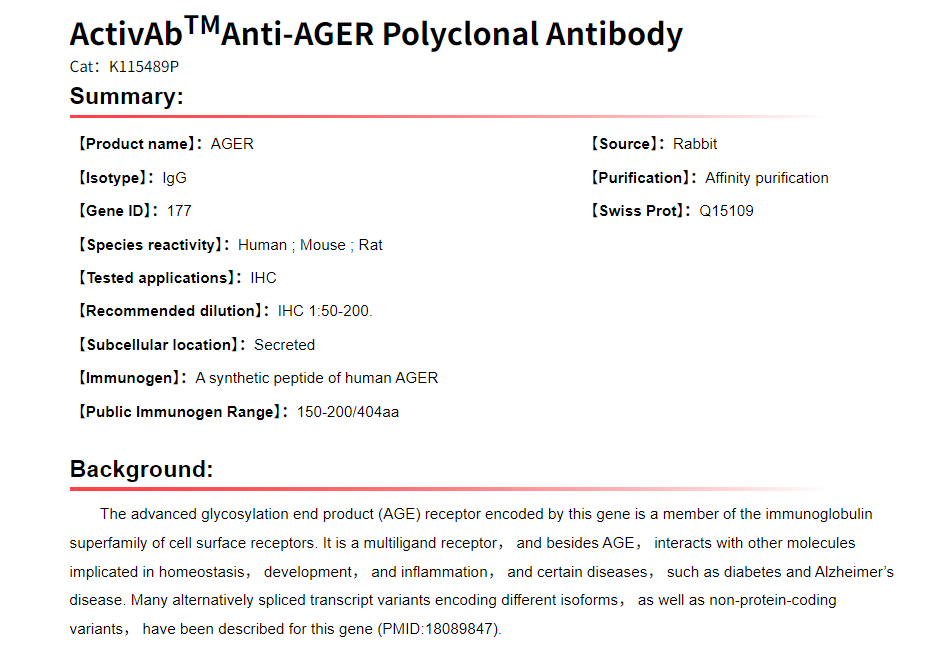 K115489P Anti-AGER Polyclonal