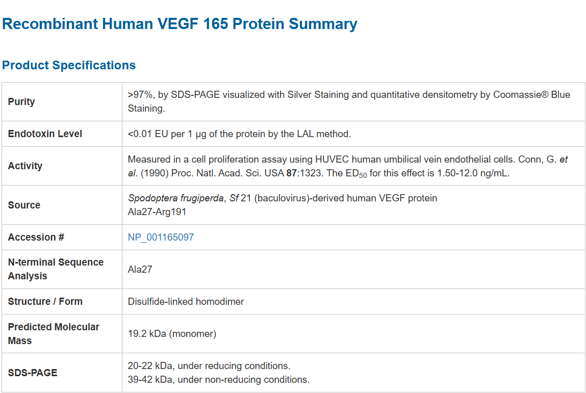 R&D Systems货号293-VE-010重组人VEGF