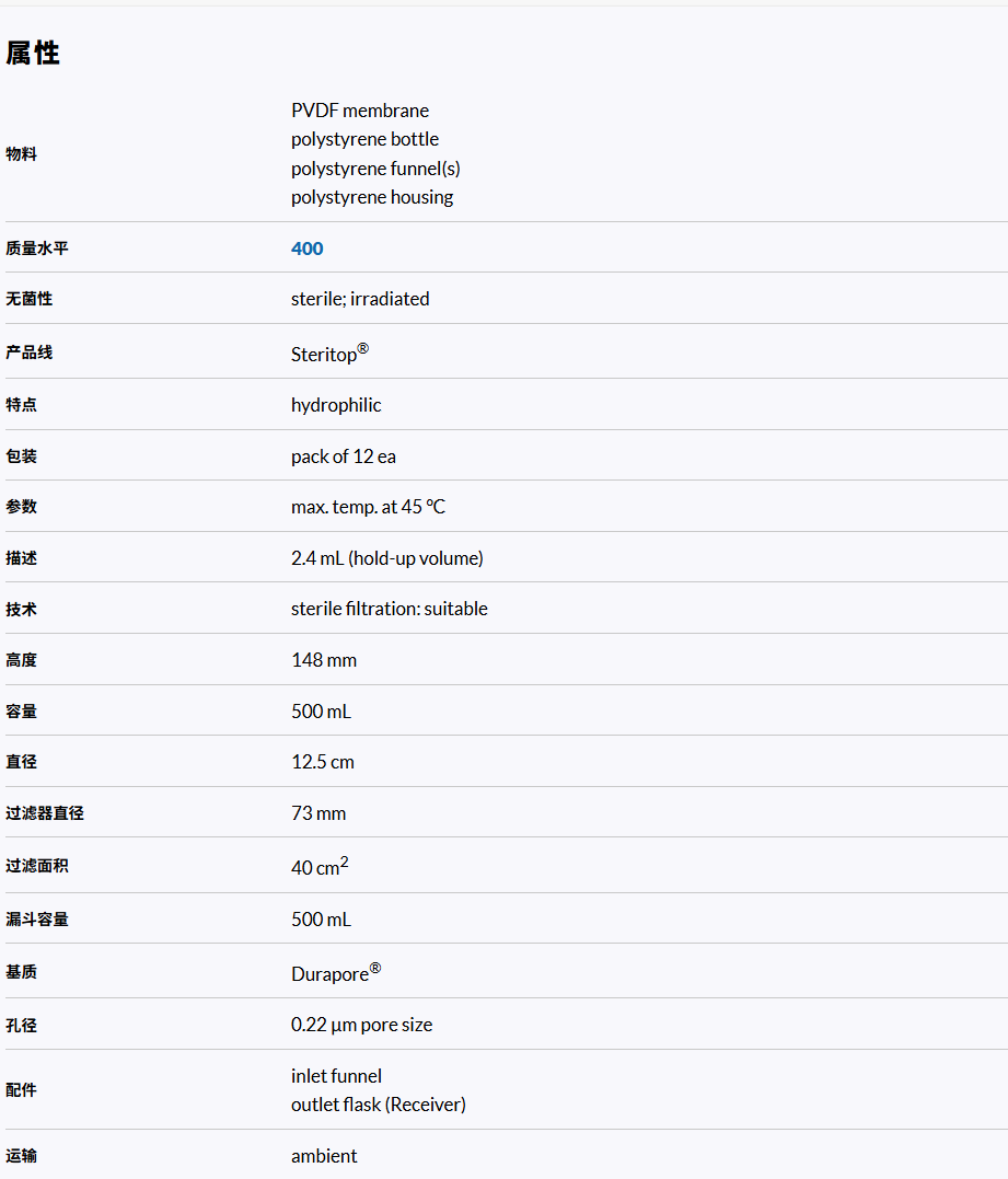 Millipore货号S2GVT05RE现货Steritop