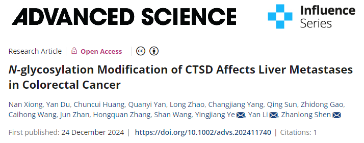 Adv Sci| 北京大学人民医院胃肠外科团队发现CTSD N-糖基化修饰影响结直肠癌肝转移