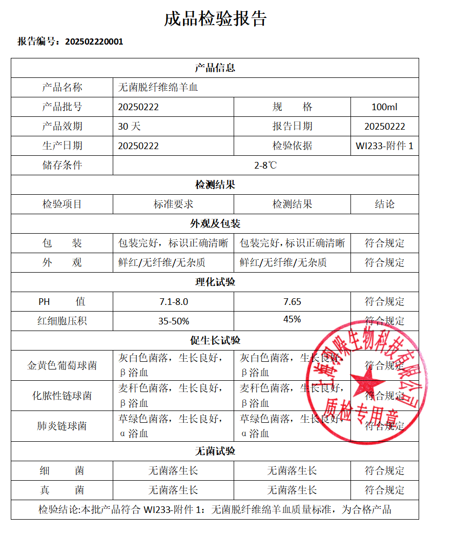 无菌脱纤维绵羊血，厂家直销，量大可议