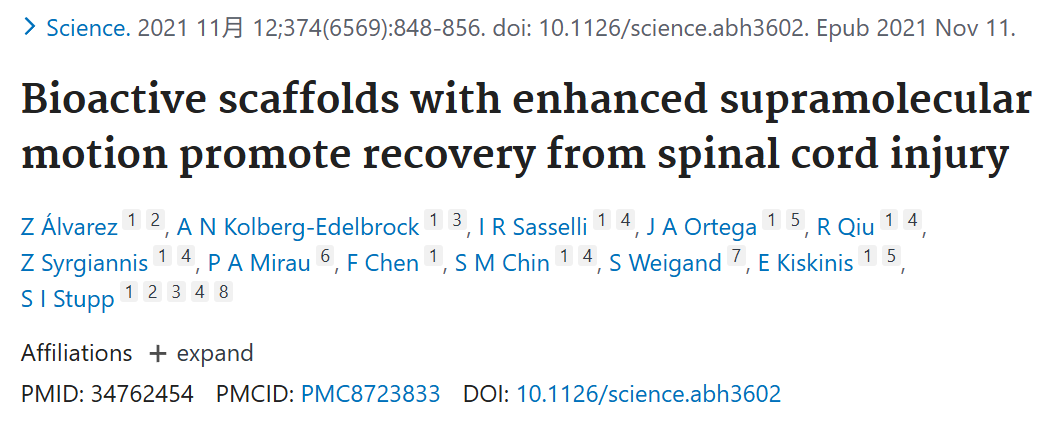 Science丨脊髓损伤治疗重大突破：一种新型生物活性支架显著促进了脊髓损伤再生与功能修复