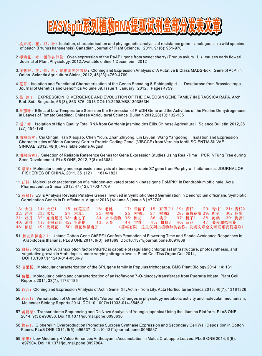 艾德莱RN4001 EASYspin 植物microRNA快速提取试剂盒