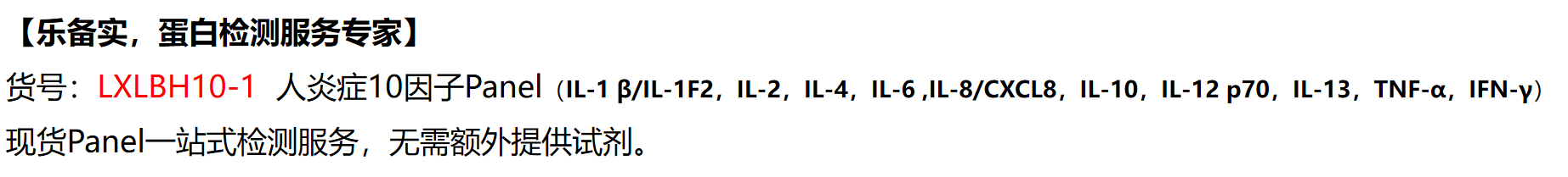 人炎症 10 因子 Panel 检测：IL - 6、CXCL