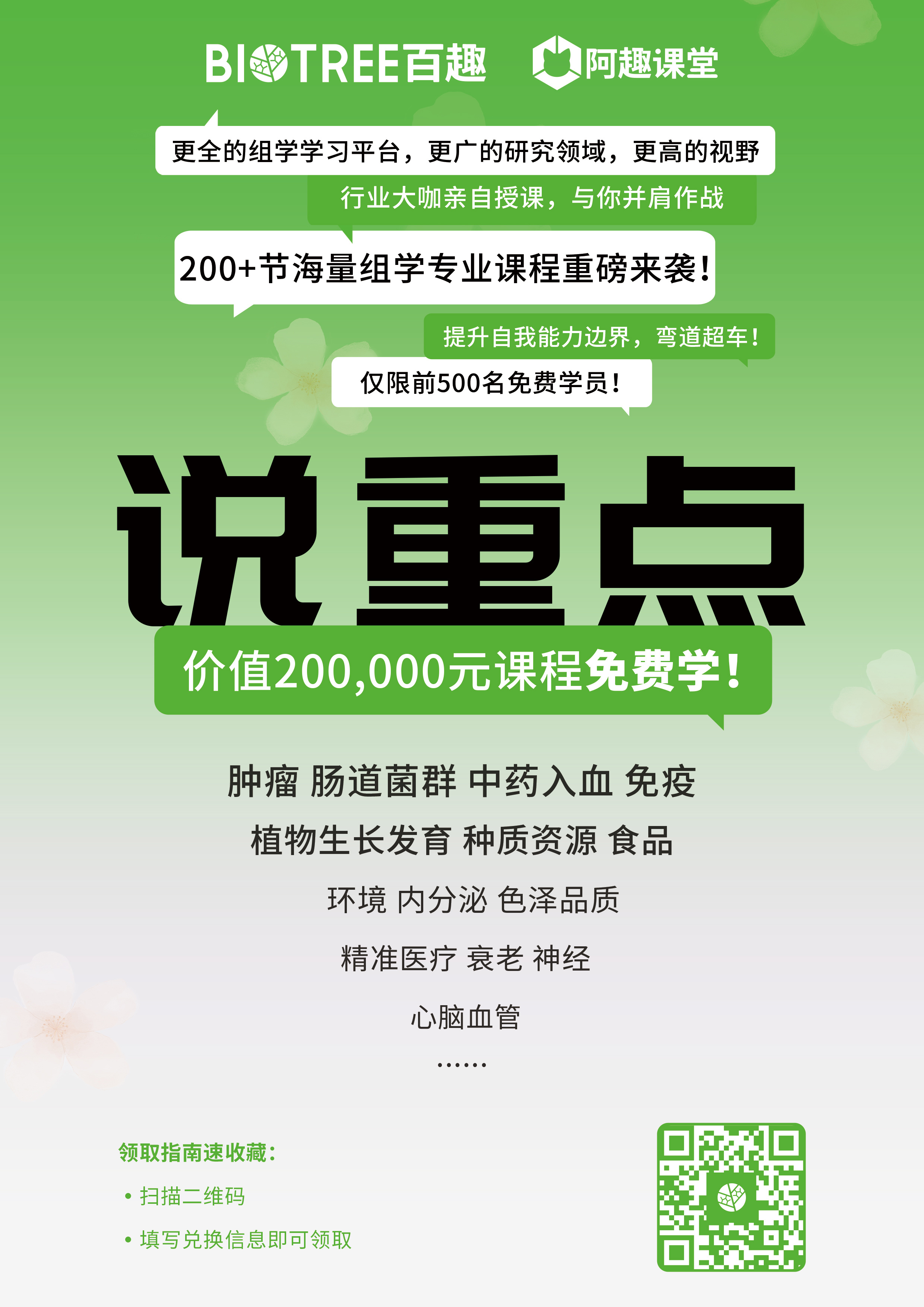 200+前沿组学课程，价值20万，限时免费！和大咖学顶刊思路！