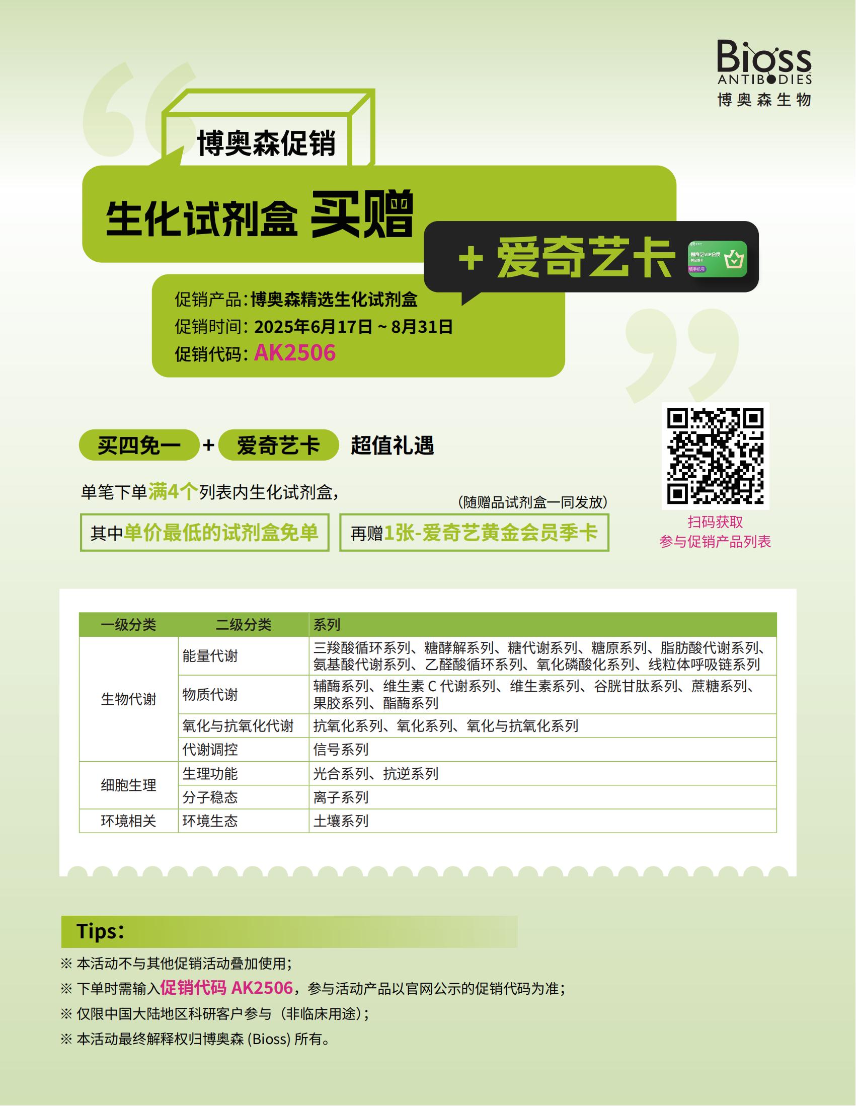 Bioss 促销 | 生化试剂盒买赠+爱奇艺卡双重狂欢