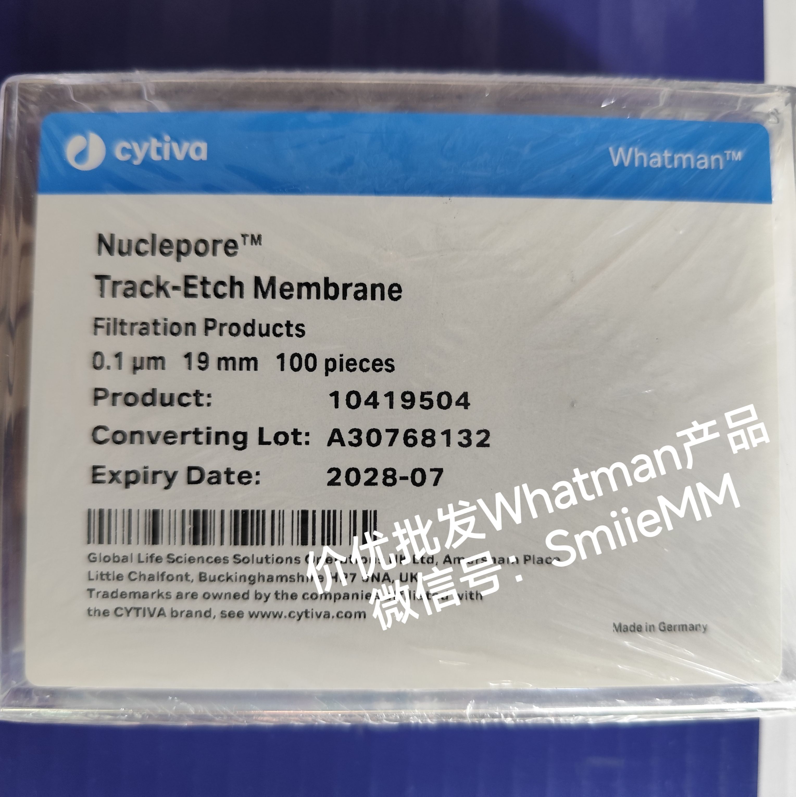 Whatman 10419504  19mm/0.1um 聚碳酸酯膜片, 特价促销！