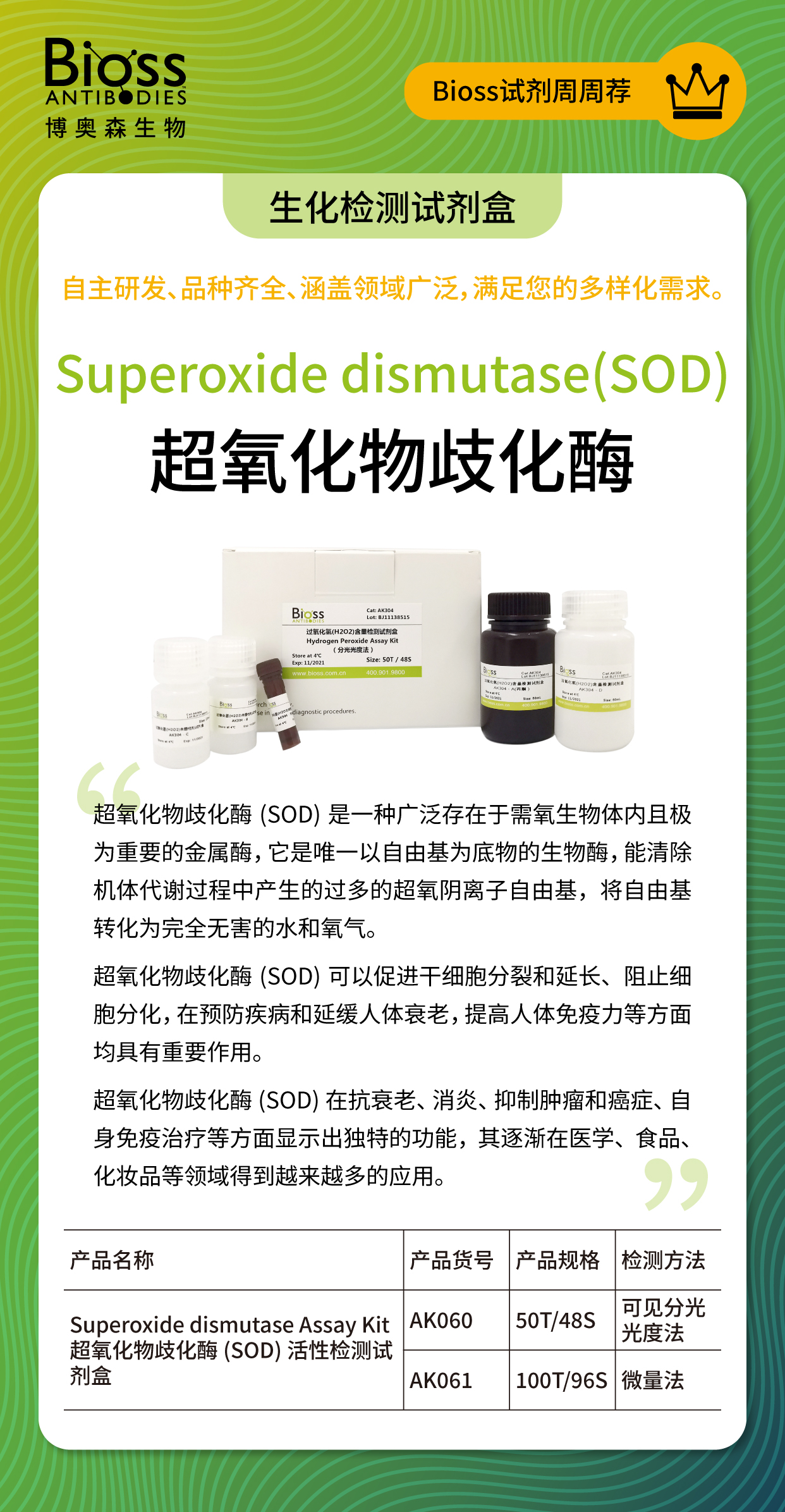 Bioss 试剂周周荐 | SOD 活性检测试剂盒