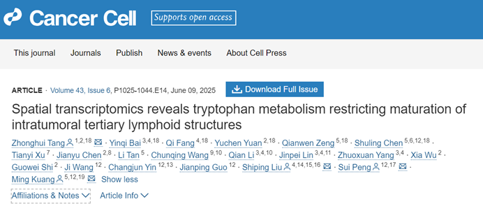 Cancer Cell |中山大学附属第一医院匡铭教授团队揭示 TLS 成熟调控新机制
