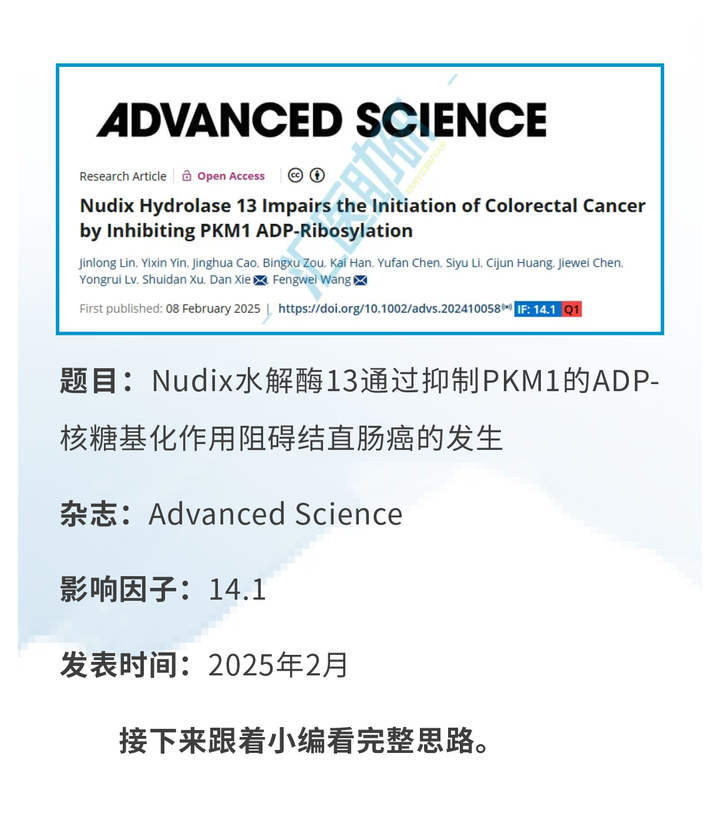 全程高能 IF 14.1! “多组学+实验验证”发ADV SCI，中山大学癌症中心揭示PARylation调控结直肠癌新机制~