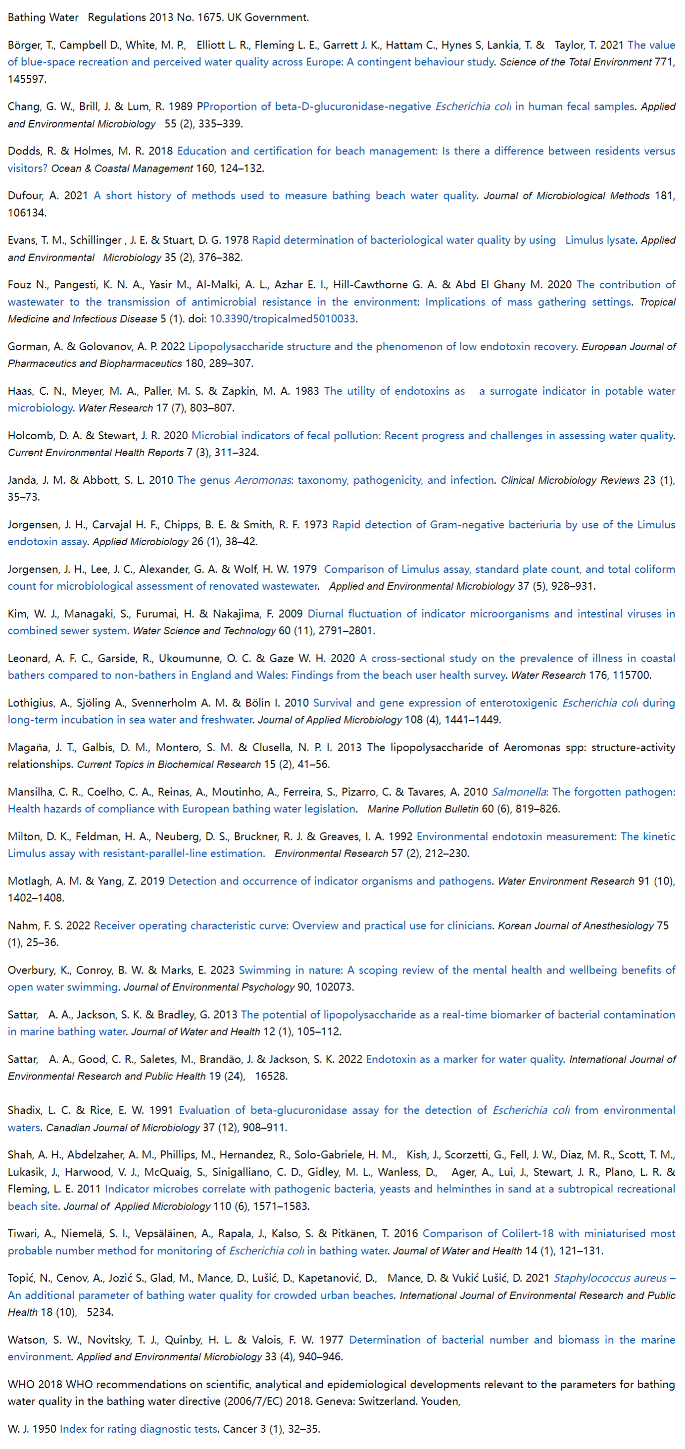 快速评估沿海和过渡水域粪便污染风险的新型生物标志物——内毒素