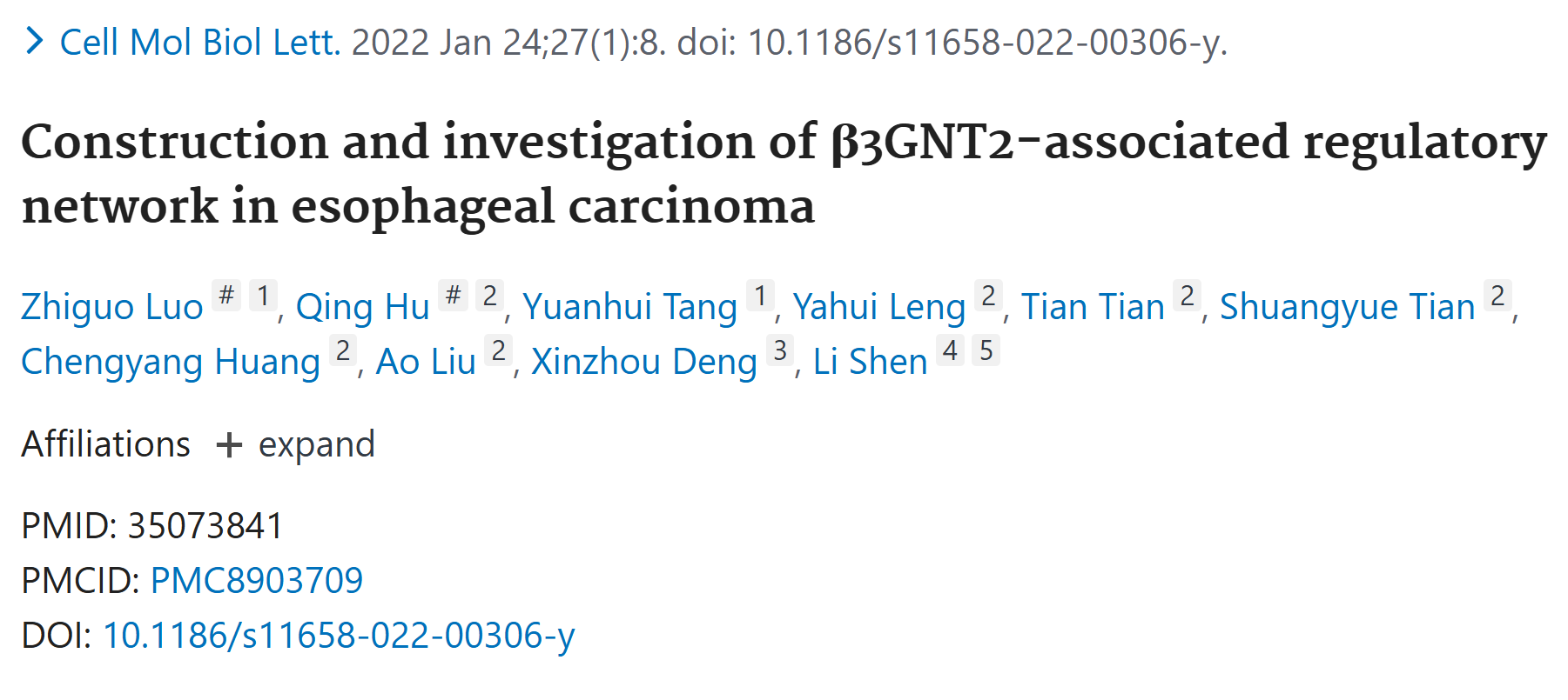 文献解析|β3GNT2在食管癌中的调控网络构建与研究