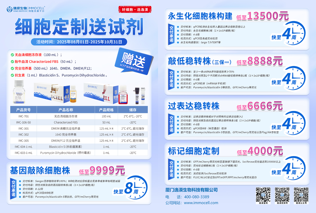 细胞定制送试剂无血清细胞冻存液,胎牛血清,完全培养基,抗生素