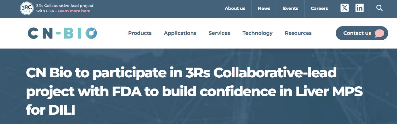 CN Bio参与由3Rs协作组织牵头，与FDA合作的器官芯片项目