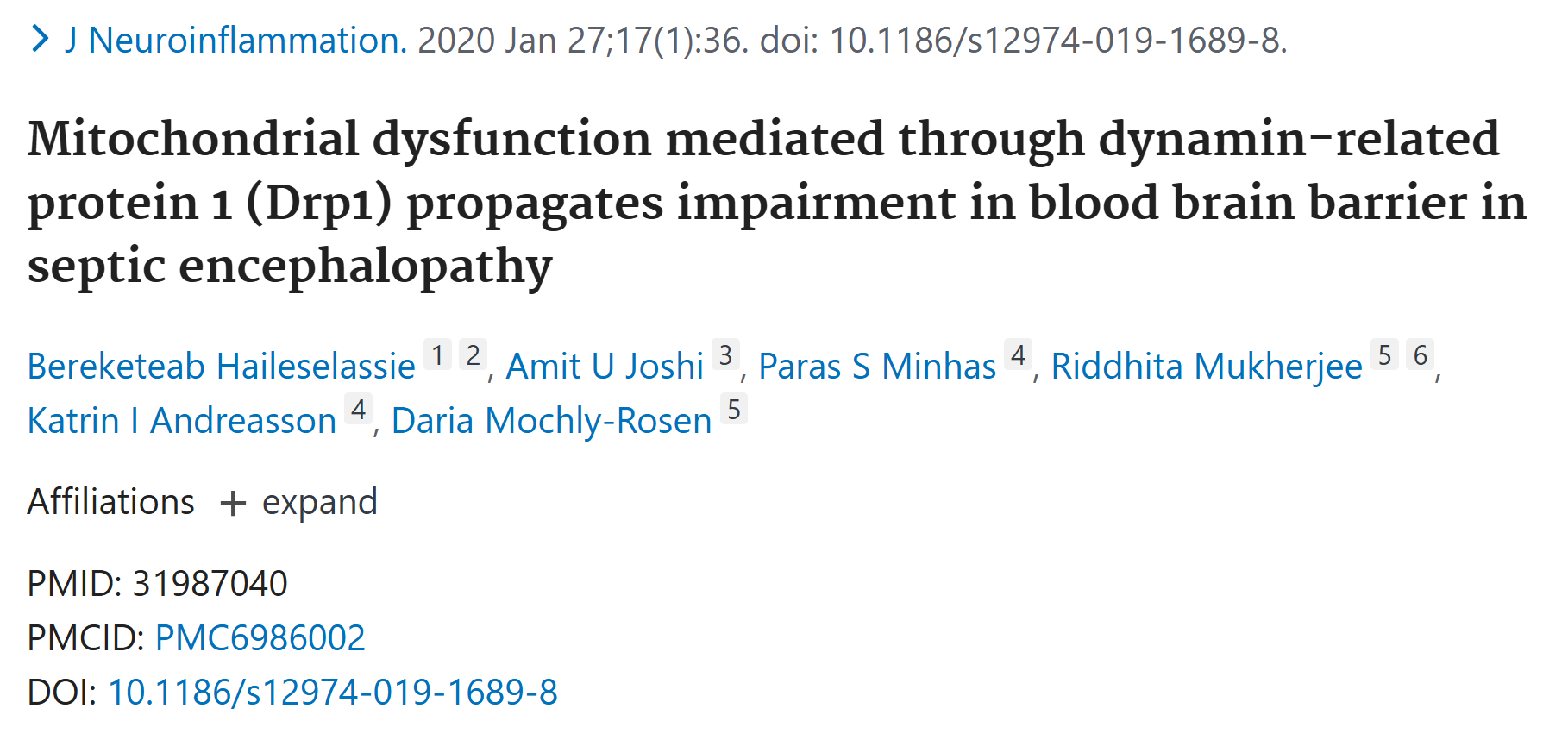 文献解析|脓毒性脑病中动力相关蛋白1（Drp1）介导的线粒体功能障碍对血脑屏障损伤的作用机制