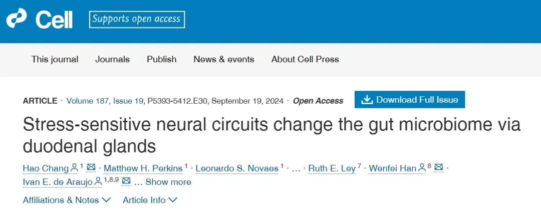 Cell丨慢性压力影响肠道微生物和免疫功能的脑-肠道-微生物群轴作用机制研究