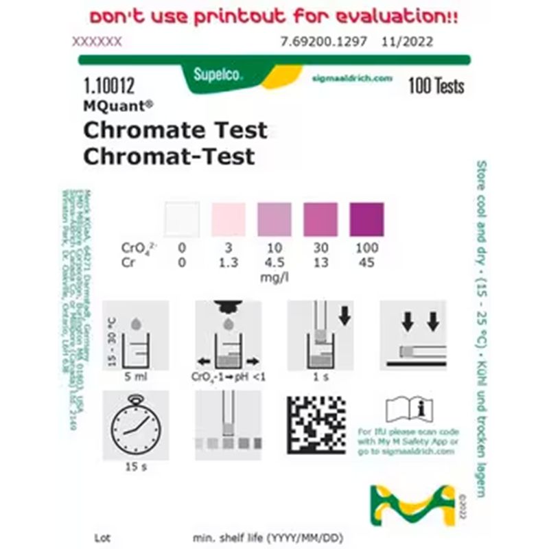 1.10012.0001默克铬酸盐化学测试试纸3-100mg/L水质分析试剂耗材