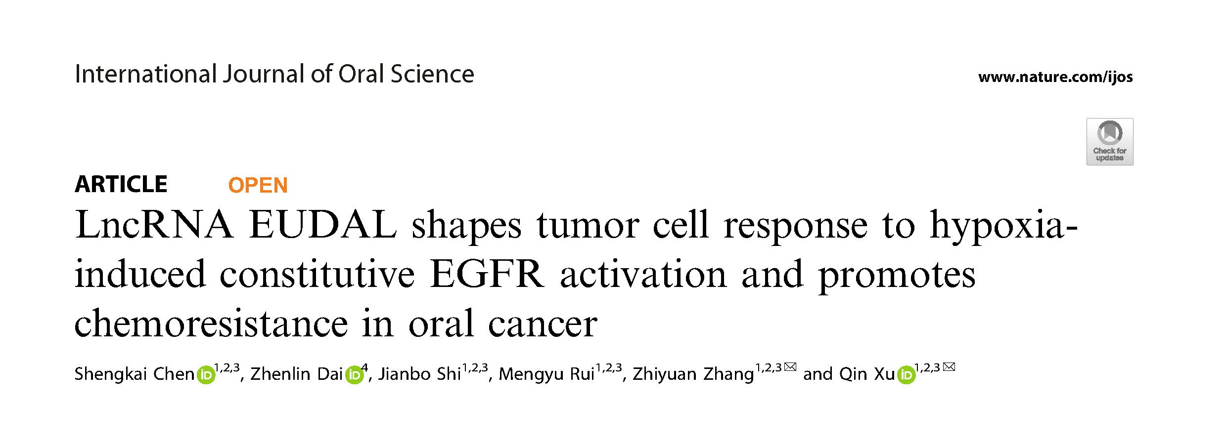 Nature子刊丨lncRNA EUDAL调控肿瘤细胞对缺氧诱导的持续性EGFR激活的反应，并促进口腔癌的化疗耐药