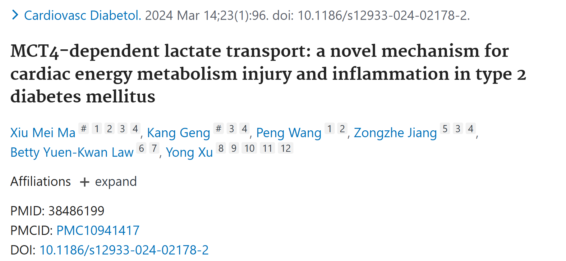 文献解析|MCT4依赖性乳酸转运：2型糖尿病中心脏能量代谢损伤与炎症的新机制
